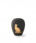 Preview: Tierurne mit Katzenrelief in Glold mit oder ohne Teelichthalter