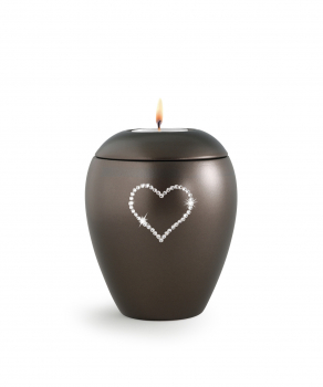 Pet Urn Crystal Chocolat with Crystal Heart and Tealight