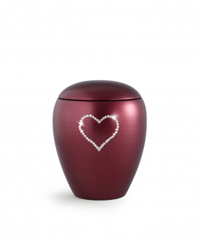 Crystal pet urn with crystal heart - color: Pearl Red Wine - with/without memorial light, 2 different sizes