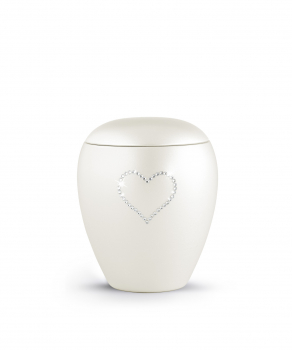 Crystal pet urn with crystal heart - color: Pearl Champagner - with/without memorial light, 2 different sizes