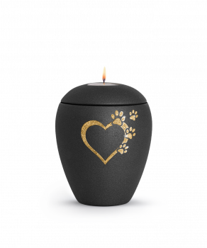 Pet Urn Verona Colour Black with heart-paws lid cheap