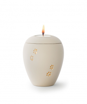 Pet Urn Siena Creme with Paw Relief and Tealight