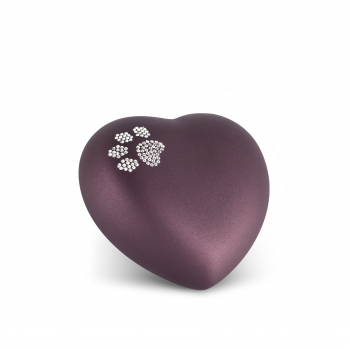 Ceramic Urn Heart with Crystal Paw Colour: Berry various sizes