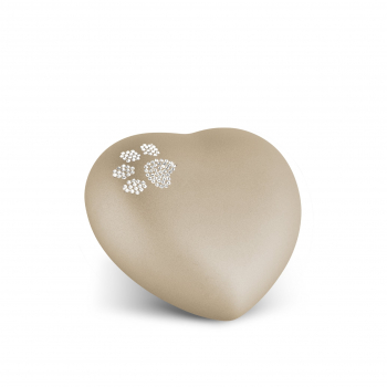 Ceramic Urn Heart with Crystal Paw Colour: Champagner various sizes
