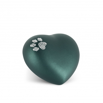 Keramikurne Herz mit Kristallpfote  Farbe: Petrol  versch. Größen