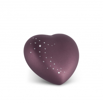 Ceramic Urn Heart with Crystal Startrail Colour:Berry various sizes