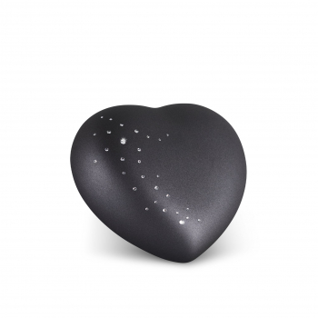 Keramikurne Herz mit Sternenschweif aus hochwertigen Kristallen  Farbe: Schwarz versch. Größen