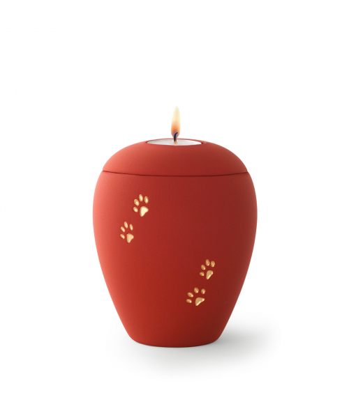 Pet Urn Siena Rubin with Paw Relief and Tealight