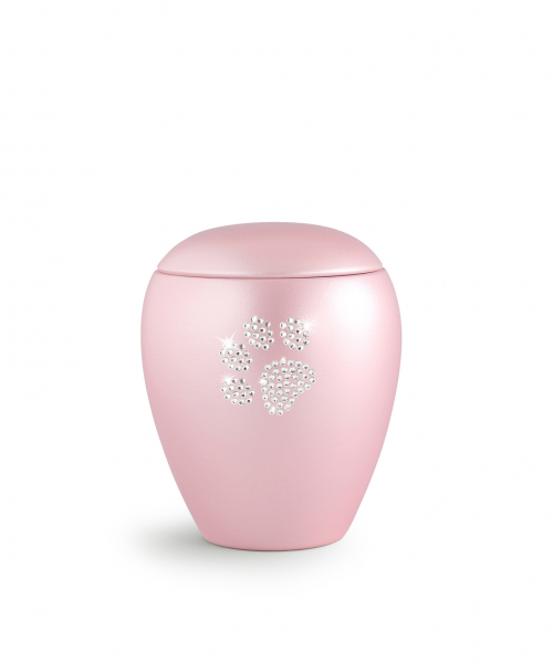 Pet Urn Crystal Rosé with Crystal Paw