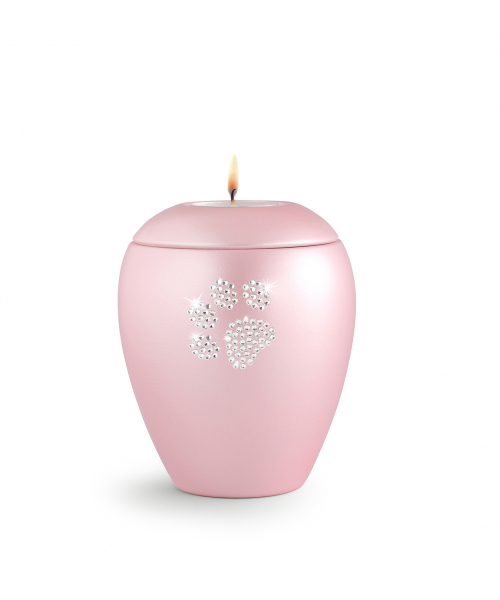 Pet Urn Crystal Rosé with Crystal Heart and Tealight