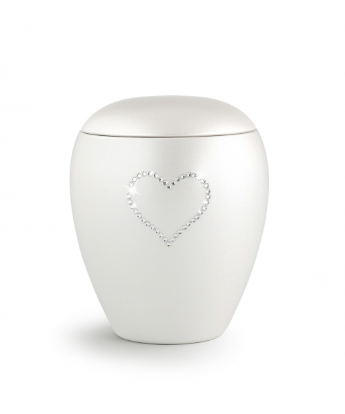 Pet Urn Crystal White with Crystal Heart